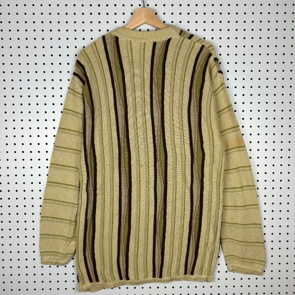 Bergati 3D Knit Chunky Sweater Size Large Yellow Gold‎ COOGI STYLE Brown Hip Hop - Picture 4 of 8